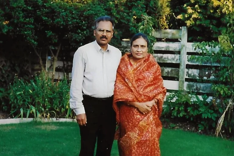 Dr ME Hoque and Dr AN Khanam together in a garden